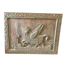Mogul Interior - Consigned Antique Indian Al-Buraq Hand-Carved Wood Wall Sculpture - Wall Sculptures