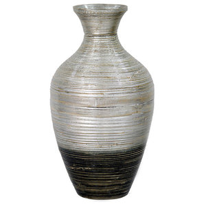 Terry 25 Spun Bamboo Floor Vase Distressed Brown Asian Vases