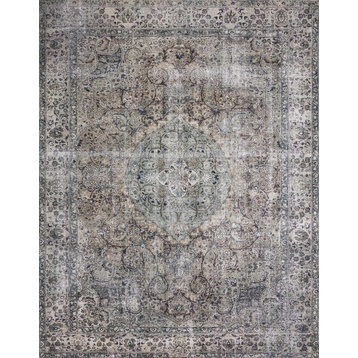 Taupe Stone Teal Navy Printed Polyester Layla Area Rug by Loloi II, 9'x12'