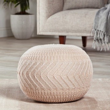 Vibe by Lucille Solid Light Blush Round Pouf