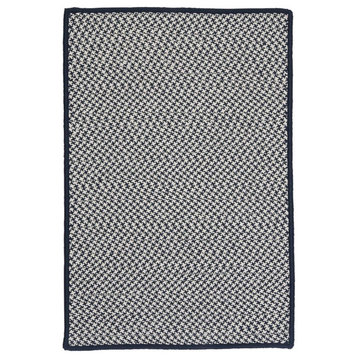 Outdoor Houndstooth Tweed Navy 12' Square, Square, Braided Rug