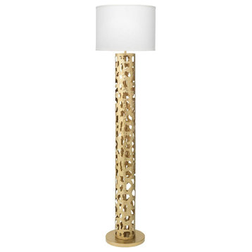 Elegant Cylinder Shaped Textured Gold Cutout Floor Lamp 70 in Modern Abstract