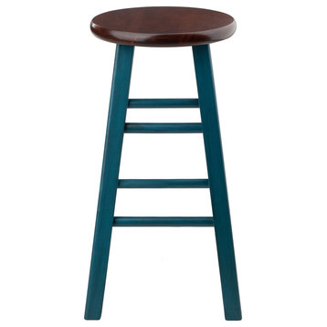 Ivy 24" Counter Stool, Rustic Teal With Walnut Seat