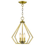 Livex Lighting - Prism 3-Light Mini Chandelier/Ceiling Mount, Antique Brass - Influenced by modern industrial style, our Prism antique brass finish pendant/flush mount light has a striking triangular shape. Sleek and contemporary, it's ideal for modern, contemporary or industrial style interiors.