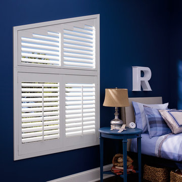 Traditional White Bedroom Custom Window Shutters by Hunter Douglas
