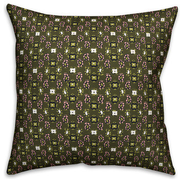 Tiny Paisley Pattern, Green Throw Pillow Cover, 18"x18"