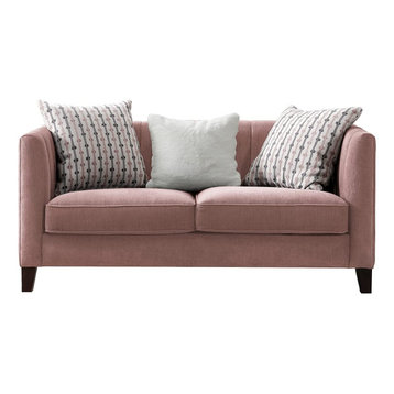 Contemporary Loveseat, Comfortable Padded Velvety Seat & Track Arms, Pink