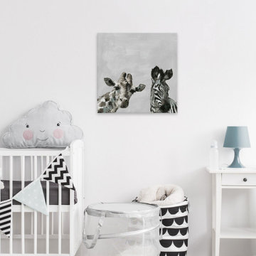 "Giraffe and Zebra V" Painting Print on Wrapped Canvas