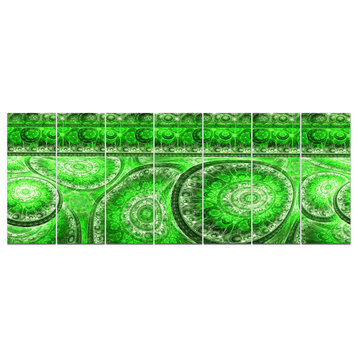 Green Living Cells Fractal Design, Abstract Canvas Art Print, 83"x32", 7 Panels