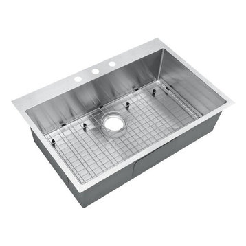 Top-Mount Drop-In Stainless Steel Single Bowl Kitchen Sink With Grid, 33"x22"x9"