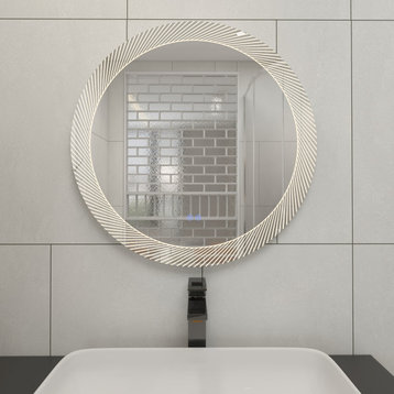 BNK Frameless Anti-Fog LED Wall Bathroom Mirror, 24", Round Mirror (Ray-Shaped Light)
