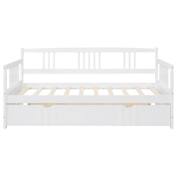 Gewnee Twin Size Wood Daybed with Twin Size Trundle in White