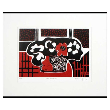 Novica Bold Blossom Cluster, Red Vase Photograph
