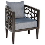 Olliix - INK+IVY Crackle Lounge Wood Accent Chair, Blue - Dress up your decor with mid-century style of the INK+IVY Crackle Accent Chair. Highlighted in a dark morrocco finish, this accent chair features blue hued upholstery that creates a stunning contrast. The seat and back is filled with high-density foam filling for exceptional comfort, while the solid wood frame provides long-lasting support. Incorporate this lounge chair into your living room to add a stylish flair to your space. Leg assembly is required.
