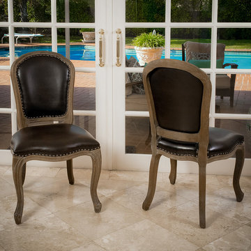 Trafford Leather Weathered Wood Dining Chairs (Set of 2)