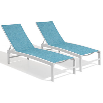 Outdoor Patio Aluminum Adjustable Chaise Lounge Chairs (Set of 2), Blue
