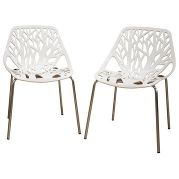 Baxton Studio Birch Sapling Plastic Accent/Dining Chairs, White, Set of 2