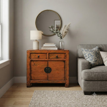 Distressed Vintage Style Weathered Orange Drawers Credenza Cabinet ws4995