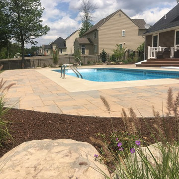 Backyard Patio & Landscape Design w/ Lighting around Pool
