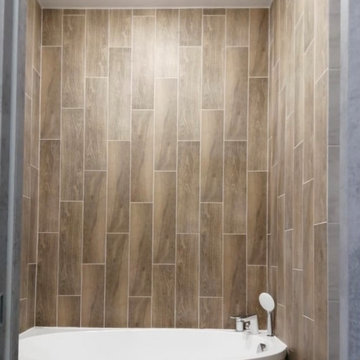 Wood and Stone Separate Bathroom Remodeling