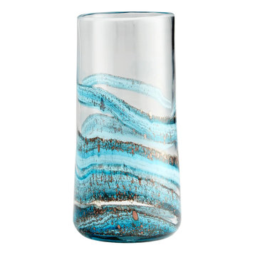 Beautiful Gradient Blue and White Glazed Clay Large Bottle Jug Vase 14.25" H 