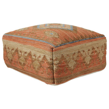 Ember Indoor and Outdoor Tribal Orange and Blue Cuboid Pouf