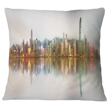 Singapore Financial District Panorama Cityscape Throw Pillow, 18"x18"