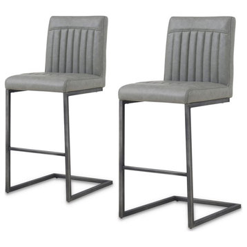 Pemberly Row 26" PU Leather Counter Stool in Gray (Set of 2)