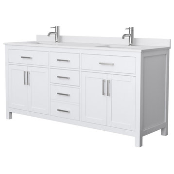 Beckett 72" White Double Vanity, White Cultured Marble Top