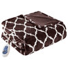 Beautyrest Knitted Ogee Printed Microlight Heated Throw, Brown