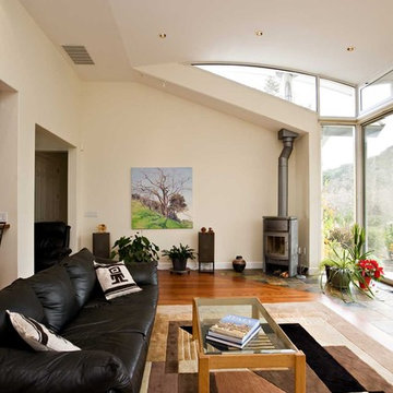 Curved ceiling and wood burning stove