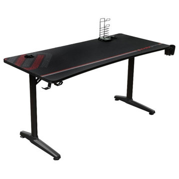 Pemberly Row Rectangular Metal Gaming Desk with USB Ports in Black