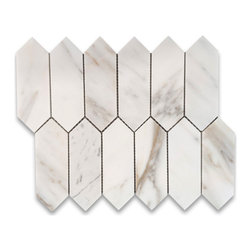 Stone Center Online - Calacatta Gold Marble Picket Fence Elongated Hexagon Mosaic Tile Honed, 1 sheet - Wall And Floor Tile