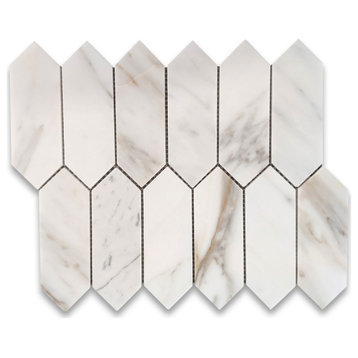 Calacatta Gold Marble Picket Fence Elongated Hexagon Mosaic Tile Honed, 1 sheet