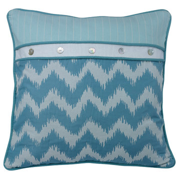 HiEnd Accents Chevron print euro sham with striped accents and button, 27"X27"