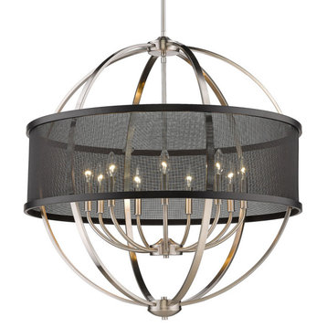 Colson 9 Light Chandelier, Pewter With Matte Black Shade