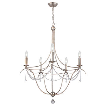 Crystorama Metro 5-Light Crystal Beads Silver Chandelier, Antique Silver
