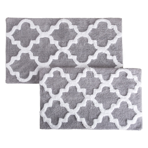 Lavish Home 100% Cotton 2 Piece Trellis Bathroom Mat Set, Silver