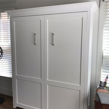 Custom Built Vertical Queen Murphy Bed Cabinet with Crown Molding - White Finis