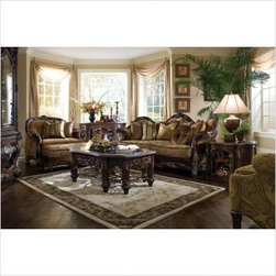 AICO Furniture - Essex Manor Wood Trim Chair and a Half Ottoman Set - 76838-DPBR - Fabric