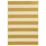Newcastle Home - Rhodes Indoor and Outdoor Striped Gold and Ivory Rug, 5'3"x7'6" - Rhodes is a collection of machine-made indoor/outdoor rugs showcasing simple, geometric patterns.  The clean lines, fresh colors and soft hand of the looped construction will make these rugs a welcome addition to any room or patio.