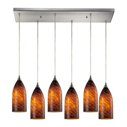 ELK Lighting - Verona 6-Light Satin Nickel Pendant, Espresso Glass - Pendant Lighting