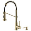 Bolden Commercial Style 2-Function Pull-Down 1-Handle 1-Hole Kitchen Faucet, Spot Free Antique Champagne Bronze W/ Soap Dispenser