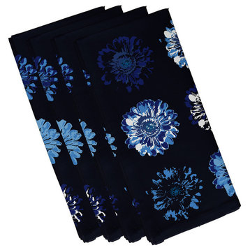 Gypsy Floral 2, Floral Print Napkin, Navy Blue, Set of 4
