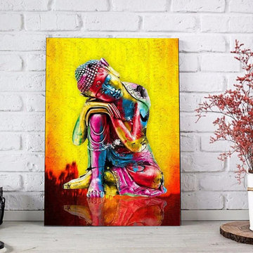 Abstract Buddha Canvas, Spiritual Wall Art, Buddhism Spa Yoga Room Wall Decor,