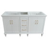 60" Double Vanity, White Finish, Cabinet Only