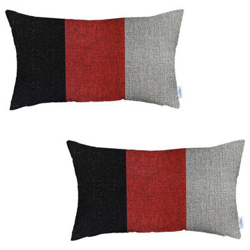Set of 2 Red Segmented Lumbar Pillow Covers