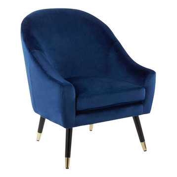 LumiSource Matisse Accent Chair, Blue Velvet With Gold Accent