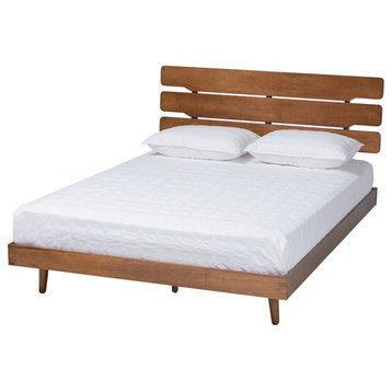 Nia Walnut Wood Queen Size Platform bed