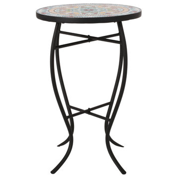 Seamus Outdoor Side Table With Tile Top, Yellow, Red, Black